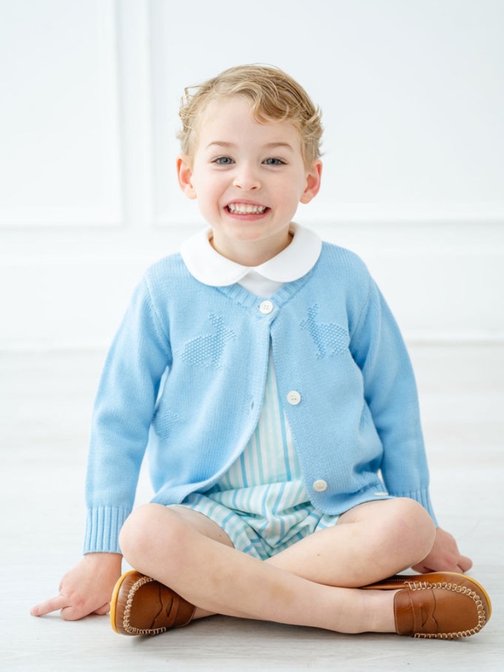 NWT Ralph & Ruth Blue Bunny Easter Springtime Knit Cardigan, 12/18M - Picture 3 of 9